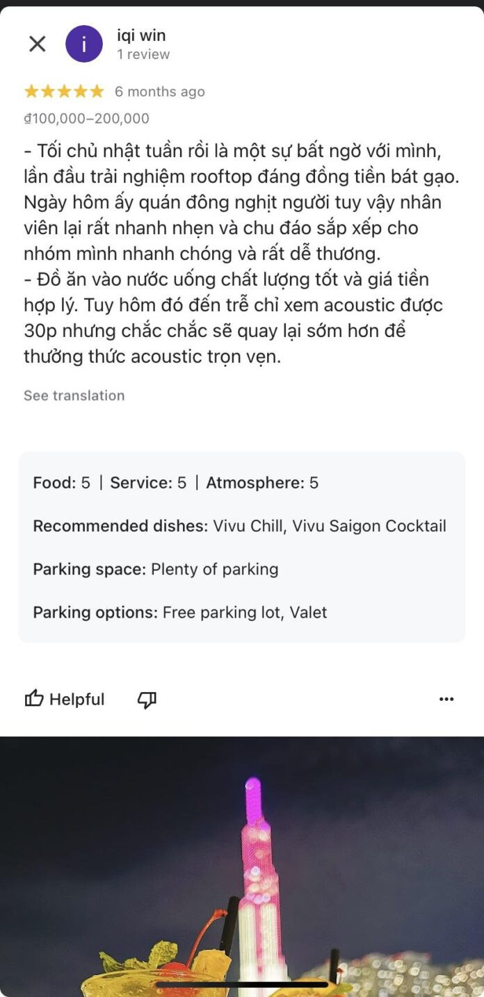 Đánh giá từ khách hàng về Vi Vu Rooftop (nguồn: Internet)