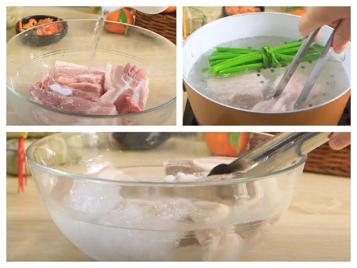 Luộc thịt ba chỉ để định hình hương vị