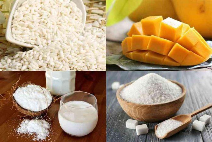 Nguyên liệu chuẩn bị làm xôi xoài Thái Lan
