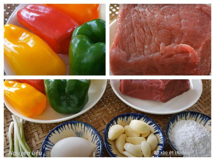 Nguyên liệu làm bò xào ớt chuông