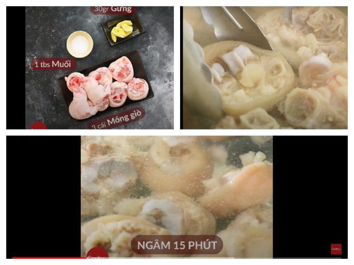 Sơ chế móng giò lợn bằng cách rửa sạch và ngâm nước muối