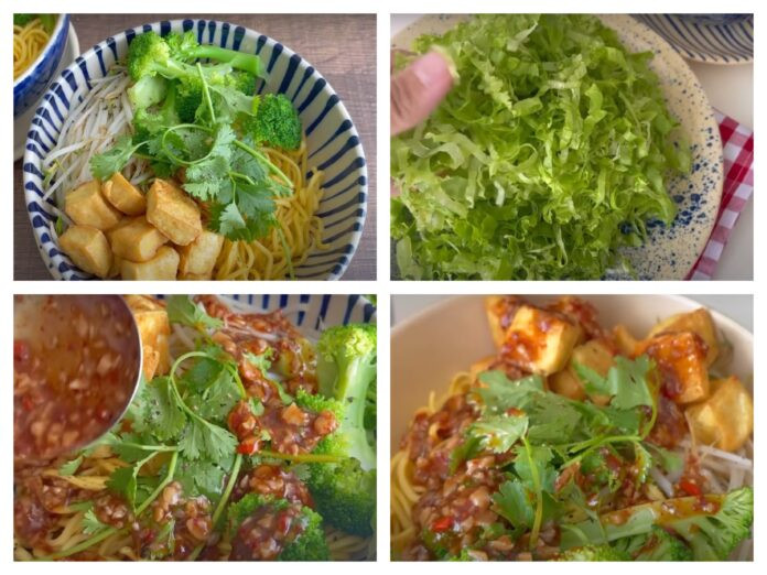Trộn mì và thưởng thức món ăn
