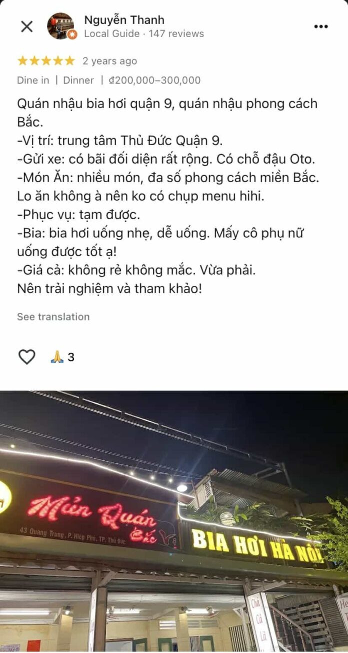 Đánh giá khách hàng thực tế về ẩm thực Bắc tại Mẫn Quán