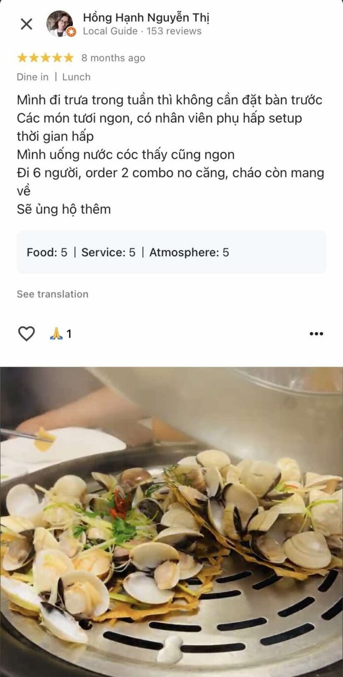 Đánh giá tích cực từ người dùng về chất lượng món ăn và dịch vụ tại nhà hàng