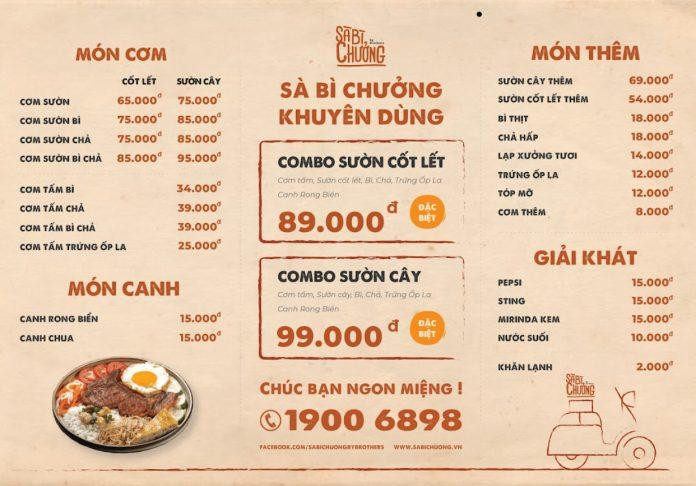 Menu các món cơm tấm của Sà Bì Chưởng