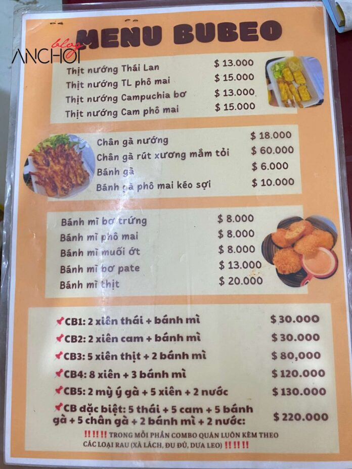 Menu quán Bu Béo với mức giá bình dân, đa dạng lựa chọn combo tiết kiệm