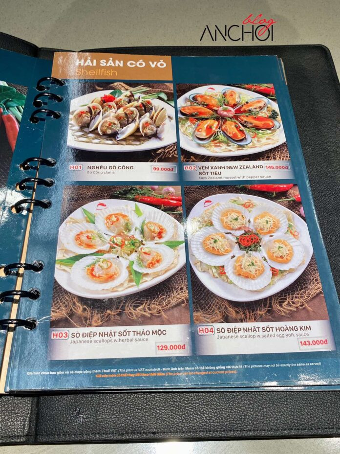 Trang menu thể hiện sự đa dạng và cân nhắc kỹ lưỡng về món ăn cho đủ khẩu vị người dùng