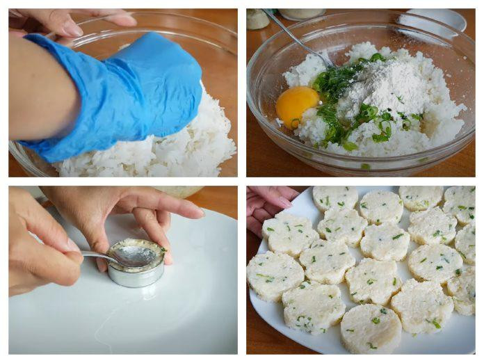 Trộn hỗn hợp cơm và gia vị