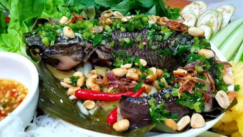 Cá lóc hấp mỡ hành