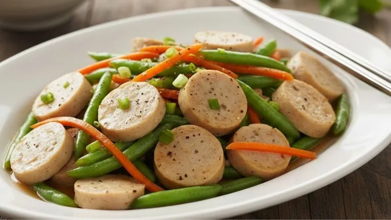 Chả lụa xào đậu que và cà rốt